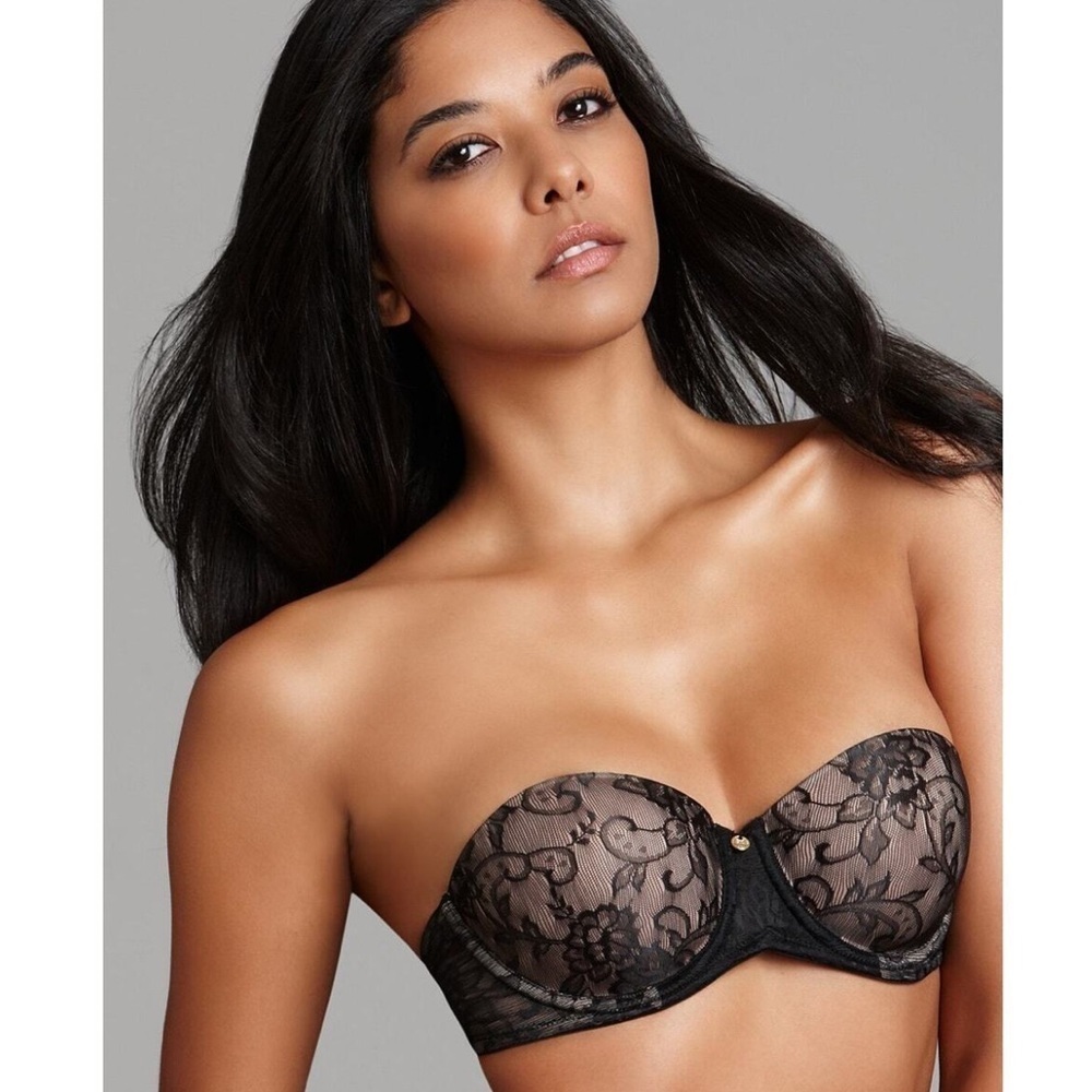 NATORI Calais Strapless Bra black & tan lace Size 32DD